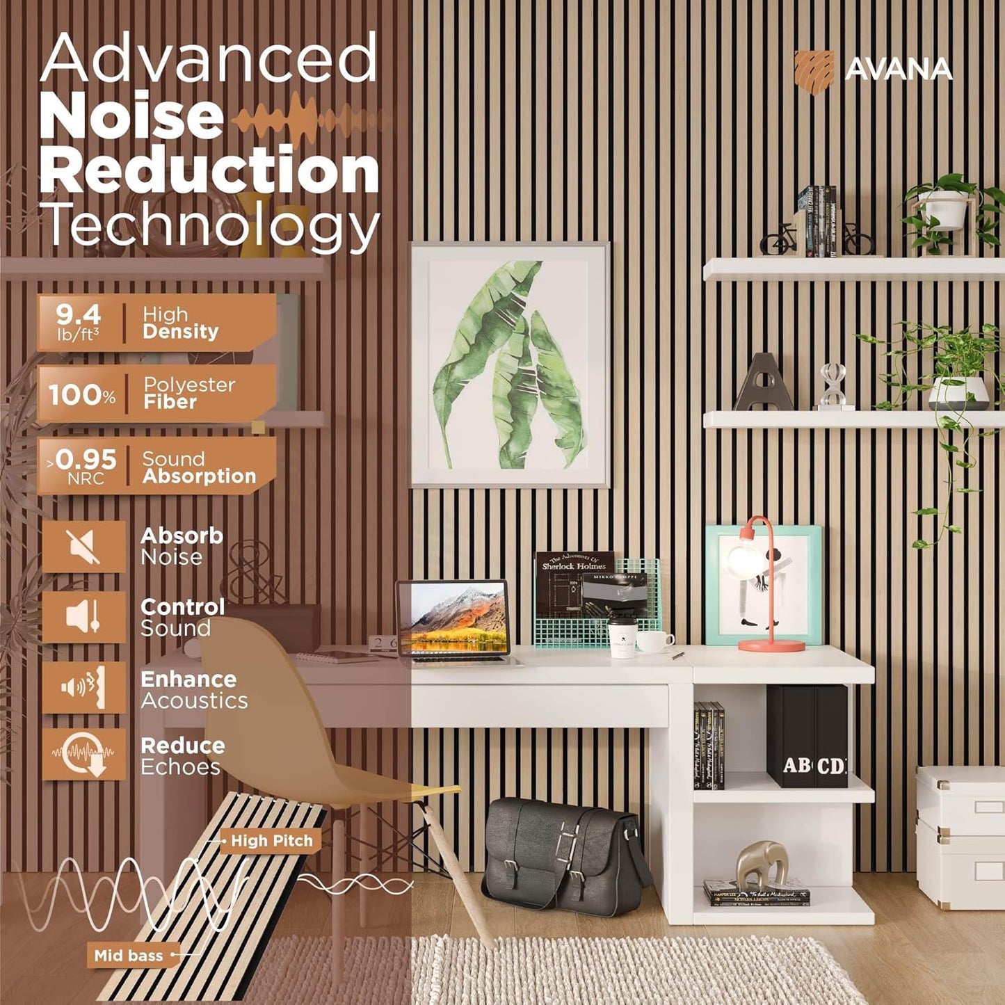 Avana Acoustic Wood Wall Panels – 94.4 x 12.6 Inch White Oak Acoustic Panels 2 PCs – Wall Panels For Interior Wall Decor for Homes, Offices, Studios – Pleasing Design Wood Panels For Wall-VerdiqueGarden