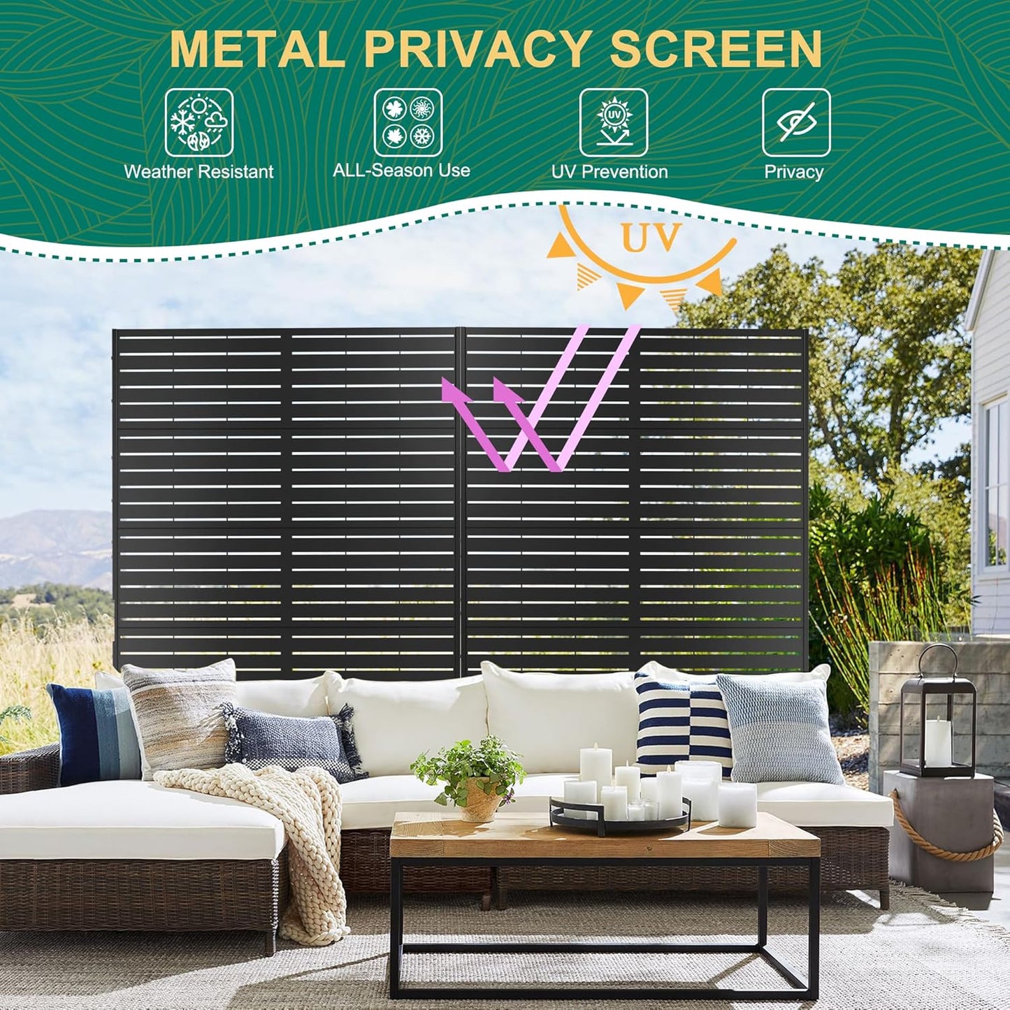 72" H×44" W Metal Privacy Screen Outdoor Privacy Screen Freestanding, Outdoor Privacy Screens and Panels for Patio Lawn Deck, Outdoor Privacy Panels Decorative Privacy Fence(Consists of 5 Panels)-VerdiqueGarden