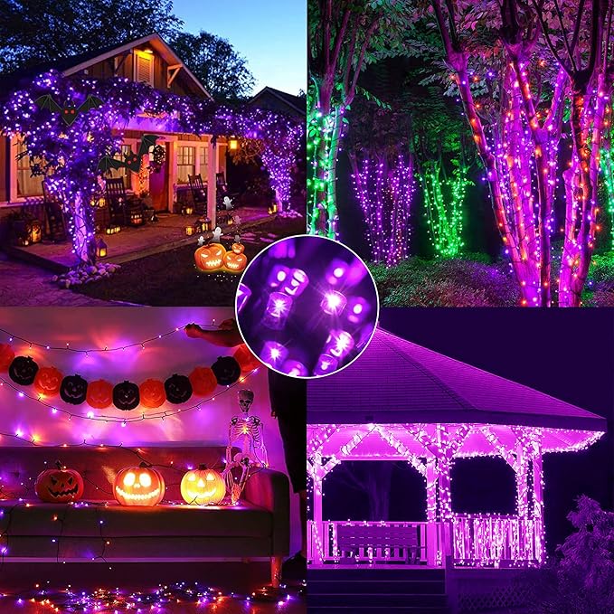 weillsnow Purple Christmas Lights, 200 LED 66Ft Plug in Waterproof Christmas String Lights, 8 Modes with Memory for Outdoor Indoor Garden Tree Patio Christmas Decorations (66FT, Purple)-VerdiqueGarden