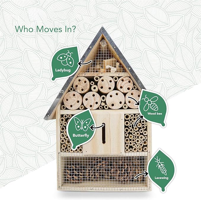 Premium Weatherproof Insect Hotel - Durable Bug House, Bee Home Box for Garden - Ideal Habitat for Bees, Ladybirds, Butterflies - Enhance Biodiversity & Eco-Balance-VerdiqueGarden