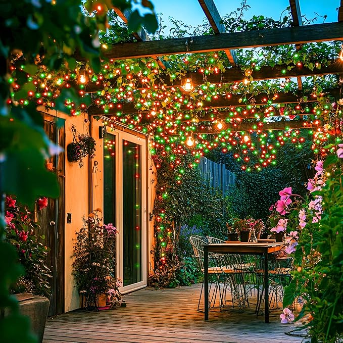 JMEXSUSS Connectable Red and Green Christmas Lights, 8 Modes 100 LED Twinkle String Lights Indoor, Clear Wire Plug-in String Lights Outdoor Waterproof-VerdiqueGarden