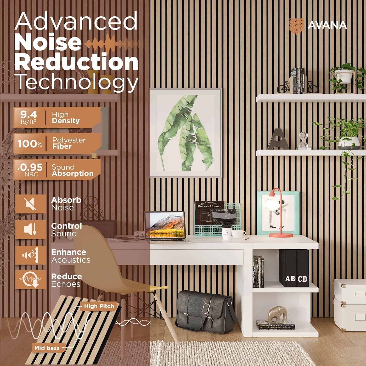 Avana Modern Acoustic Wood Wall Panels – 94.4 X 12.6 Inch White Oak Acoustic Panels 1 PC – Wall Panels For Interior Wall Decor for Homes, Offices, Studios – Sturdy And Durable Wood Panels For Wall-VerdiqueGarden