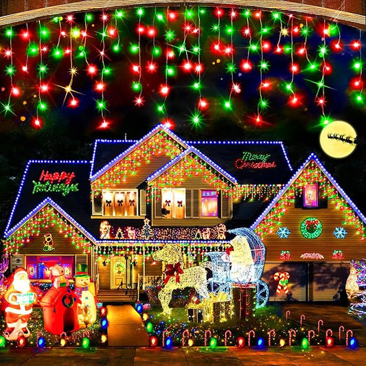 Hezbjiti Christmas Lights Decorations Outdoor, 1600LED 164FT Ice Fairy Lights 8 Modes 320 Drops Fairy String Lights for Christmas Decor Eaves Party Yard Garden-VerdiqueGarden