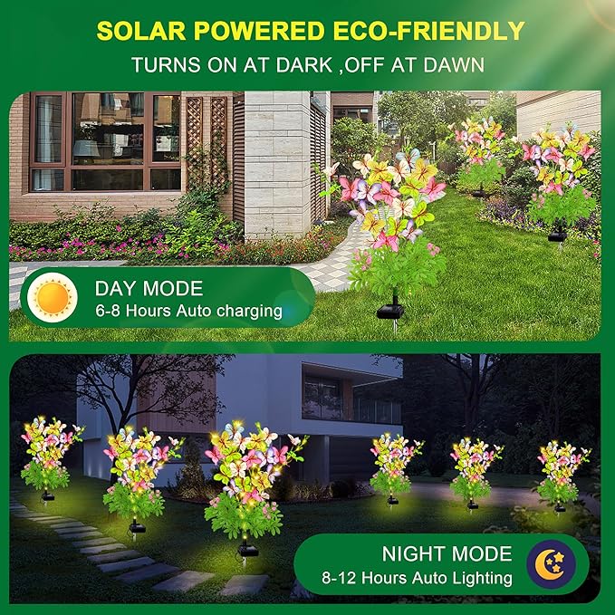 Solar Garden Lights Outdoor Waterproof,2 Packs Solar Swaying Butterfly Lights Decor,Gardening Butterfly Gifts for Mom Women,Solar Flowers Plant Lights Decorative Stakes for Yard Patio Lawn Pathway-VerdiqueGarden