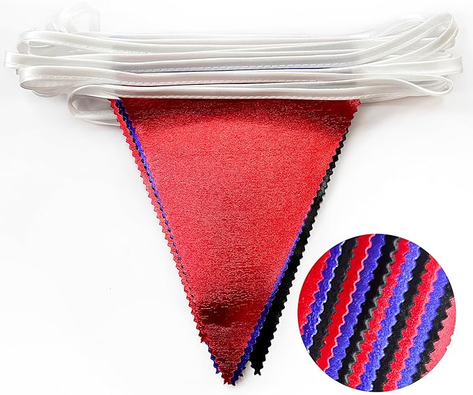 Navy Blue Red Black Party Decorations Metallic Fabric Triangle Pennant Banner Flag Bunting Garland for Graduations Birthday Retirement 4th of July USA Patriotic Veterans Party Decorations Supplies-VerdiqueGarden