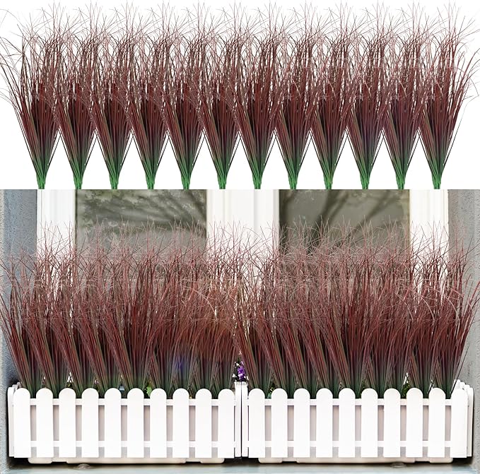 36Pcs Artificial Grass Plants, Faux Shrubs Wheat Grass, Artificial Tall Grasses Fake Plants for Outdoor Decor,Artificial Greenery Stems Weed for Room Indoor Home Decor（Red）-VerdiqueGarden