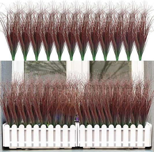 36Pcs Artificial Grass Plants, Faux Shrubs Wheat Grass, Artificial Tall Grasses Fake Plants for Outdoor Decor,Artificial Greenery Stems Weed for Room Indoor Home Decor（Red）-VerdiqueGarden