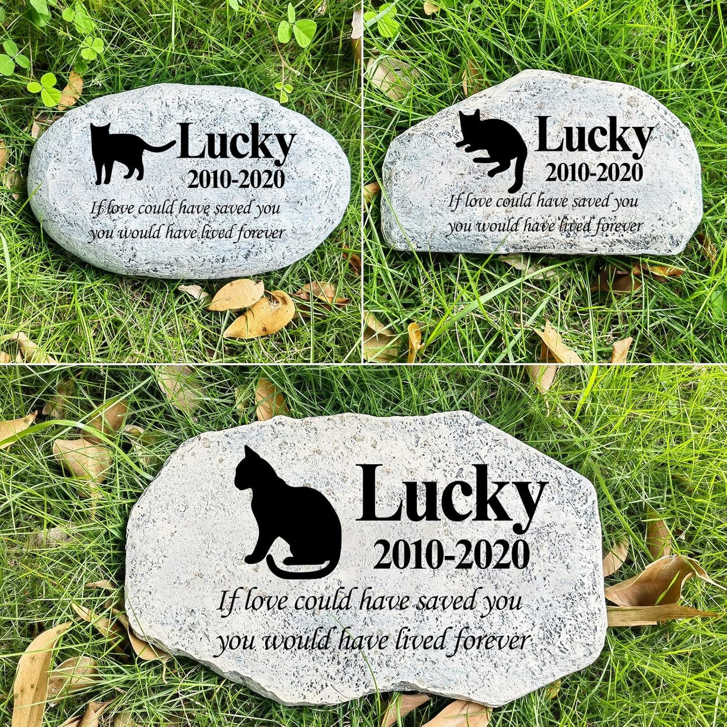 Zatanmulo Personalized Pet Memorial Stone, Garden Memorial Stone Personalized, Cat Headstone, Cat Tombstone, Memorial Plaque Outdoor, Garden Stepping Stone (Cat)-VerdiqueGarden