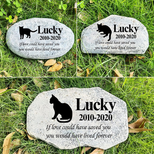 Zatanmulo Personalized Pet Memorial Stone, Garden Memorial Stone Personalized, Cat Headstone, Cat Tombstone, Memorial Plaque Outdoor, Garden Stepping Stone (Cat)-VerdiqueGarden