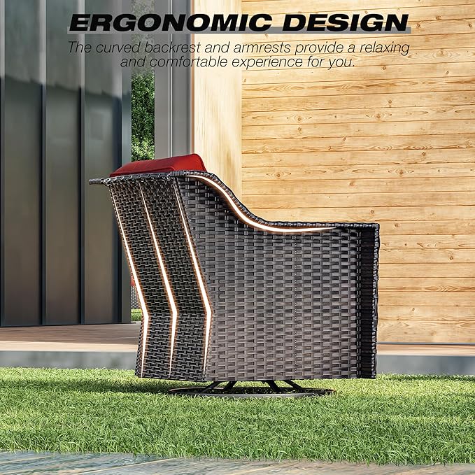 Joyside Outdoor Swivel Chair, Patio Swivel Chairs with Wide Armrest and Thick Cushions, Upgraded Large Size for Backyard, Garden, Poolside-VerdiqueGarden