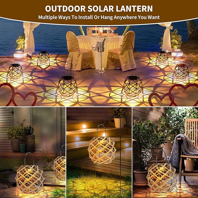 HPC Decor 2 PK Solar Lanterns-Outdoor Waterproof, Hemp Rope, Hanging Outdoor, Round Lamp Boho Decor for Garden, Yard, Patio, Porch, Pathway.-VerdiqueGarden