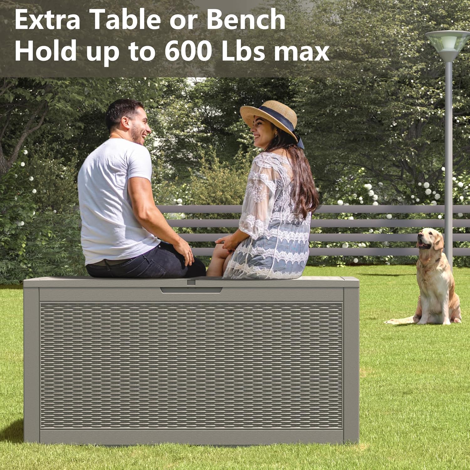 100 Gallon Deck Box Lockable Rattan Outdoor Storage Box waterproof Outdoor Container for Patio Furniture Cushions, Pillow-VerdiqueGarden
