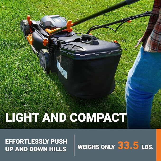 WORX 40V 17" Cordless Lawn Mower for Small Yards, 2-in-1 Electric Mower Cuts Quiet, Compact & Lightweight Push Lawn Mower with 7-Position Height Adjustment – 2 Batteries & Charger Included-VerdiqueGarden