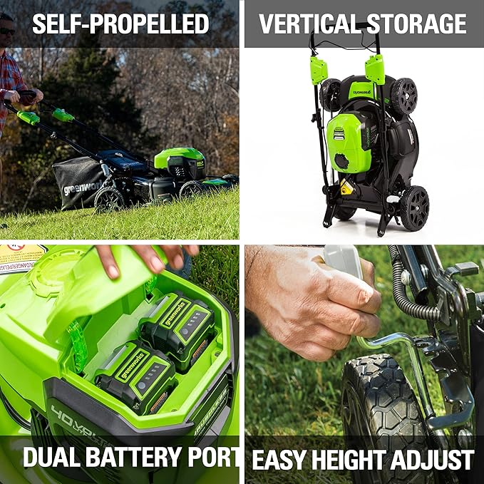 Greenworks 40V 21" Brushless Cordless (Self-Propelled) Lawn Mower (75+ Compatible Tools), 5.0Ah Battery and Charger Included-VerdiqueGarden