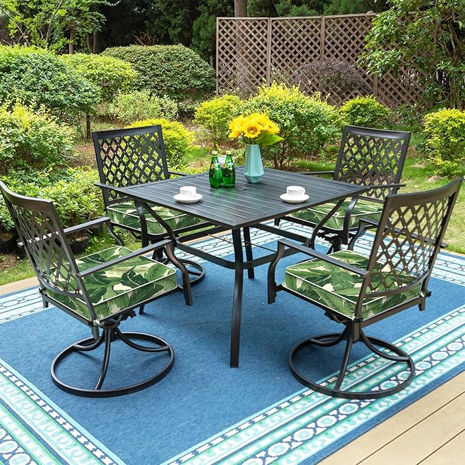 LVTXIII Patio Chair Cushions 19"x19"x3", Water-Repellent Outdoor Seat Cushions for Patio Furniture, Square Chair Pads with Ties for Home Garden Decoration, Set of 2, Swaying Palms Green-VerdiqueGarden