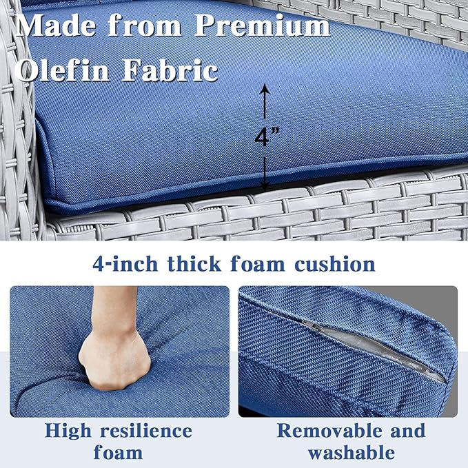 Outdoor Swivel Rocker Patio Chairs Set of 3,High Back Swivel Patio Chairs Wicker Furniture Set,2 PCS Rattan Swivel Rocking Chair with Side Table,Light Grey Wicker (A089-2)-VerdiqueGarden