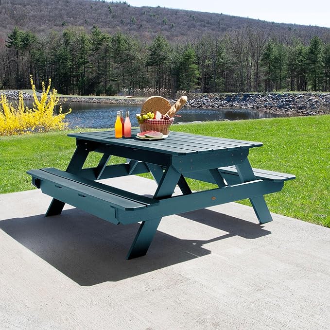highwood Hometown Picnic Table, 6 Foot, Nanatucket Blue-VerdiqueGarden