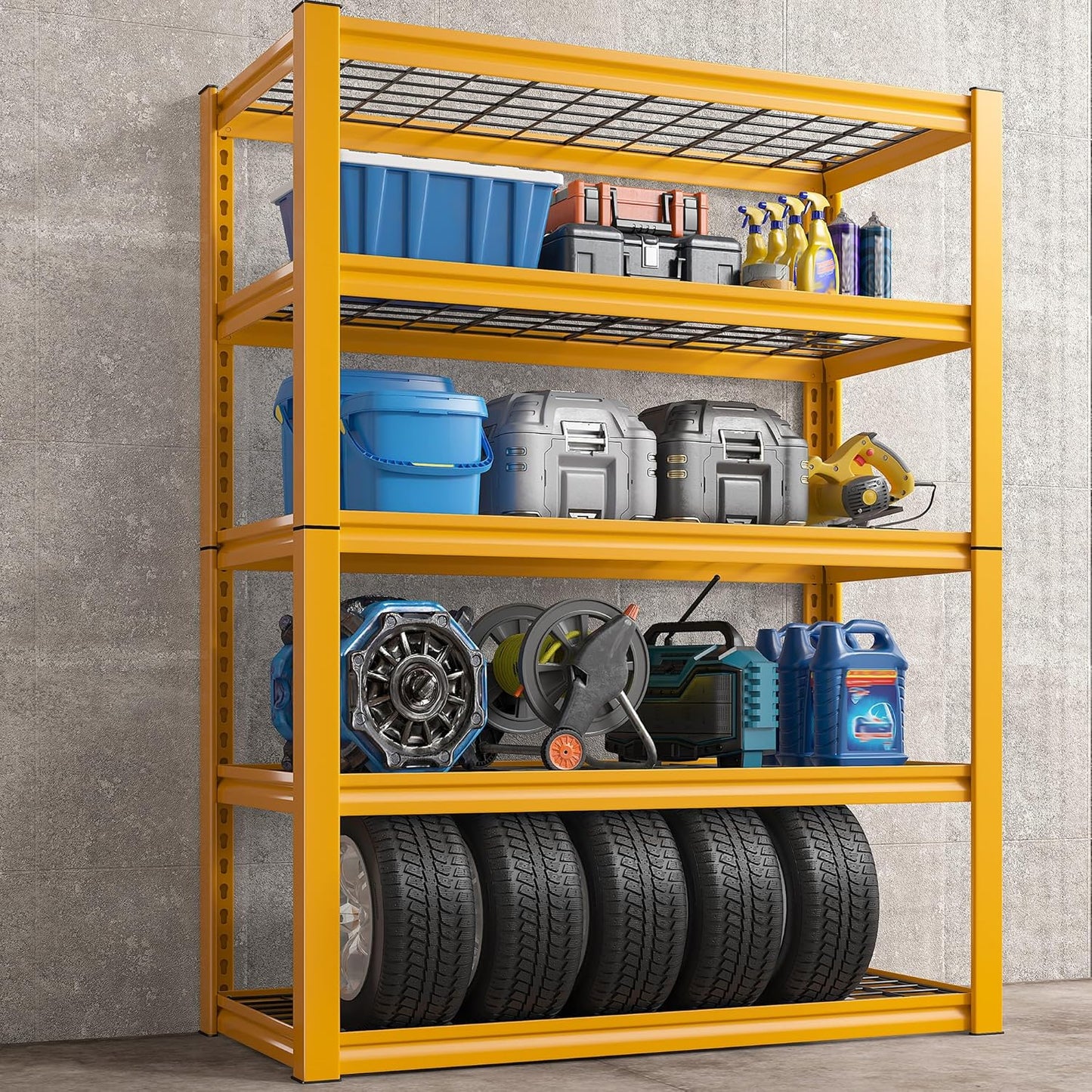 REIBII Storage Shelves 40''W Garage Shelving Heavy Duty Metal Shelving 2000LBS Metal Shelves 5 Tier Industrial Shelf for Kitchen Pantry Warehouse Basement 72" H x 40''W x 17.8''D, Yellow-VerdiqueGarden