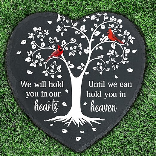 Cardinal Memorial Slate Stone - Hold You in Our Hearts, Memorial Plaque Sympathy Gifts for Loss of Loved One, Memorial Gifts for Loss of Father, Mother, Brother Garden Slate Stone TNA6-VerdiqueGarden