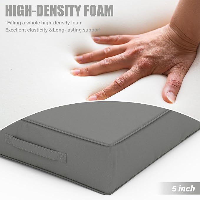 Patio Chair Cushions 18.5 X 16 X 4 Inch Waterproof Outdoor Seat Cushions for Patio Furniture, Outdoor Sofa Couch Pads with Ties & Handle, Set of 2, Light Grey-VerdiqueGarden