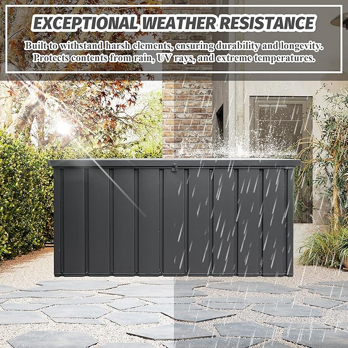 Domi Deck Box 190 Gallon, Waterproof Lockable Steel Outdoor Storage Container for Outside Cushions, Garden Tools and Pools Equipment, Gray-VerdiqueGarden