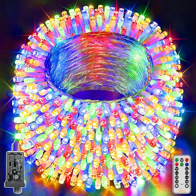 Ollny Christmas Lights Outdoor Waterproof, 1000LED 328FT Super Long String Lights with Remote 3 Timer, Plug in 8 Modes Fairy Light for Outside House Bedroom Xmas Decorations, Multicolor-VerdiqueGarden