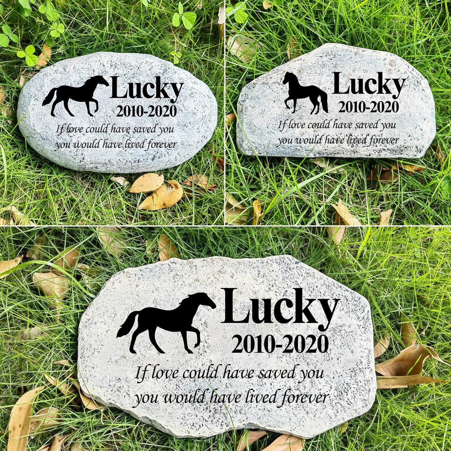 Zatanmulo Personalized Pet Memorial Stone, Garden Memorial Stone Personalized, Horse Headstone, Horse Tombstone, Memorial Plaque Outdoor, Garden Stepping Stone (Horse)-VerdiqueGarden