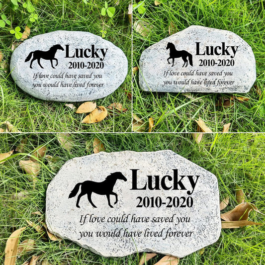 Zatanmulo Personalized Pet Memorial Stone, Garden Memorial Stone Personalized, Horse Headstone, Horse Tombstone, Memorial Plaque Outdoor, Garden Stepping Stone (Horse)-VerdiqueGarden