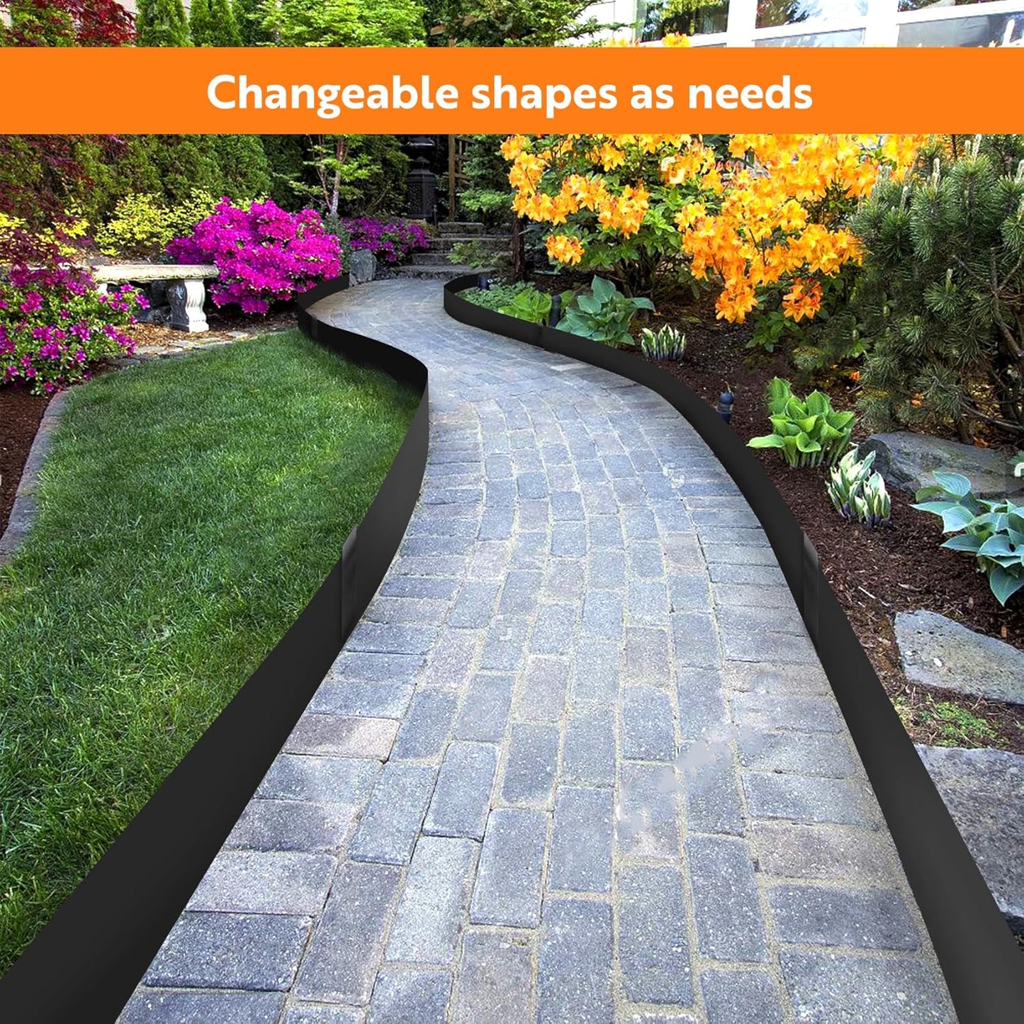 Steel Landscape Edging 40" Lx8 H,8pcs Metal Landscape Edging with 9 Stakes,27Ft Easy-to-Install Garden Edging for Flexible Bend,No-Dig Lawn Edging Border for Yard Pathway Forestry,Black-VerdiqueGarden