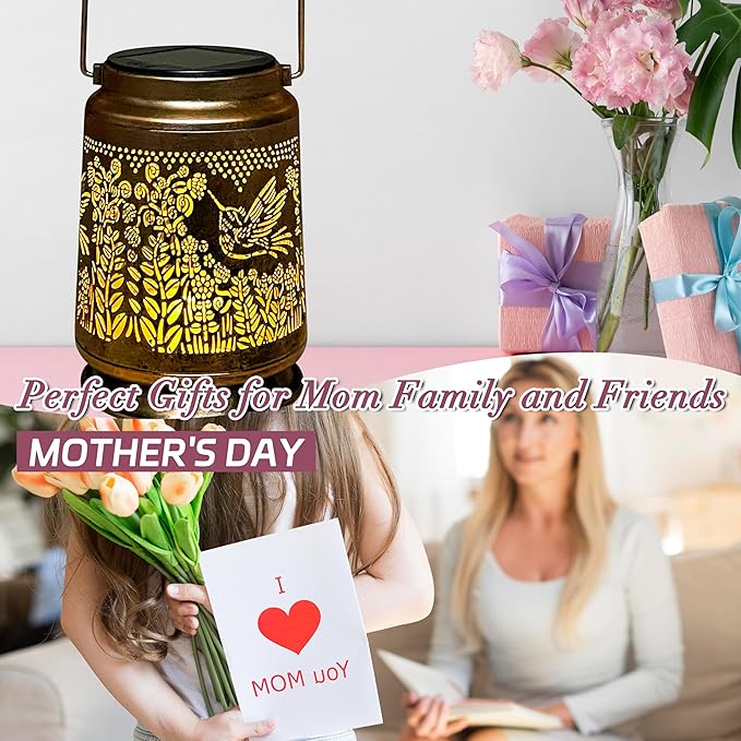 KY&BOSAM Fly Hummingbird Solar Lanterns Outdoor Waterproof Hanging Solar Lights Christmas Gifts for Women Men Metal Bird Decoration LED Solar Lantern Garden Decor for Yard,Tabletop,Pathway,Landscape-VerdiqueGarden