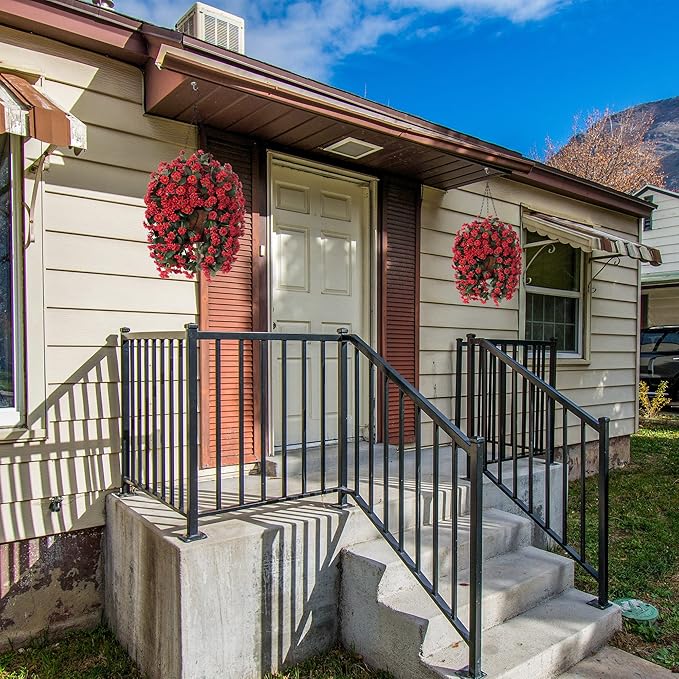 Hanging Baskets Artificial Flowers for Outdoor Interior Decor, Artificial Daisies Flowers Shrubs Plants with Baskets for Home Porch Garden Patio Patio Spring Summer Decor(Red)-VerdiqueGarden