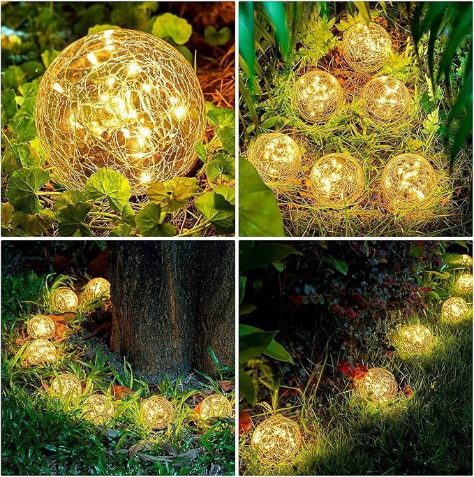 Honoson 4.7 Inch Solar Globe Lights Outdoor Waterproof, Solar Balls for Garden Cracked Glass Ball, Ground Landscape Garden Decor for Patio and Yard Lawn Backyard (4 Pieces)-VerdiqueGarden