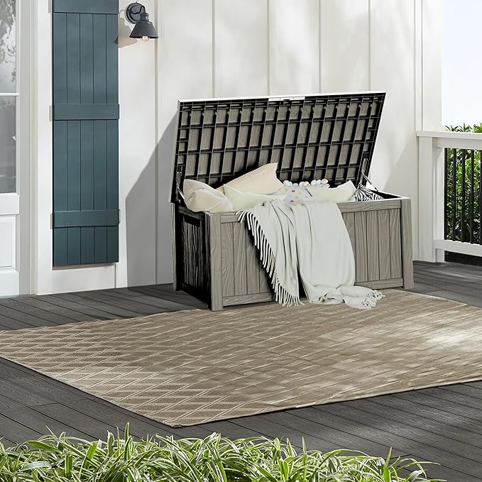 150 Gallon Lockable Resin Deck Box, Waterproof & UV-Resistant Outdoor Storage Box for Outdoor Cushion Storage, Garden Tools & Pool Accessories Storage, Gray-VerdiqueGarden