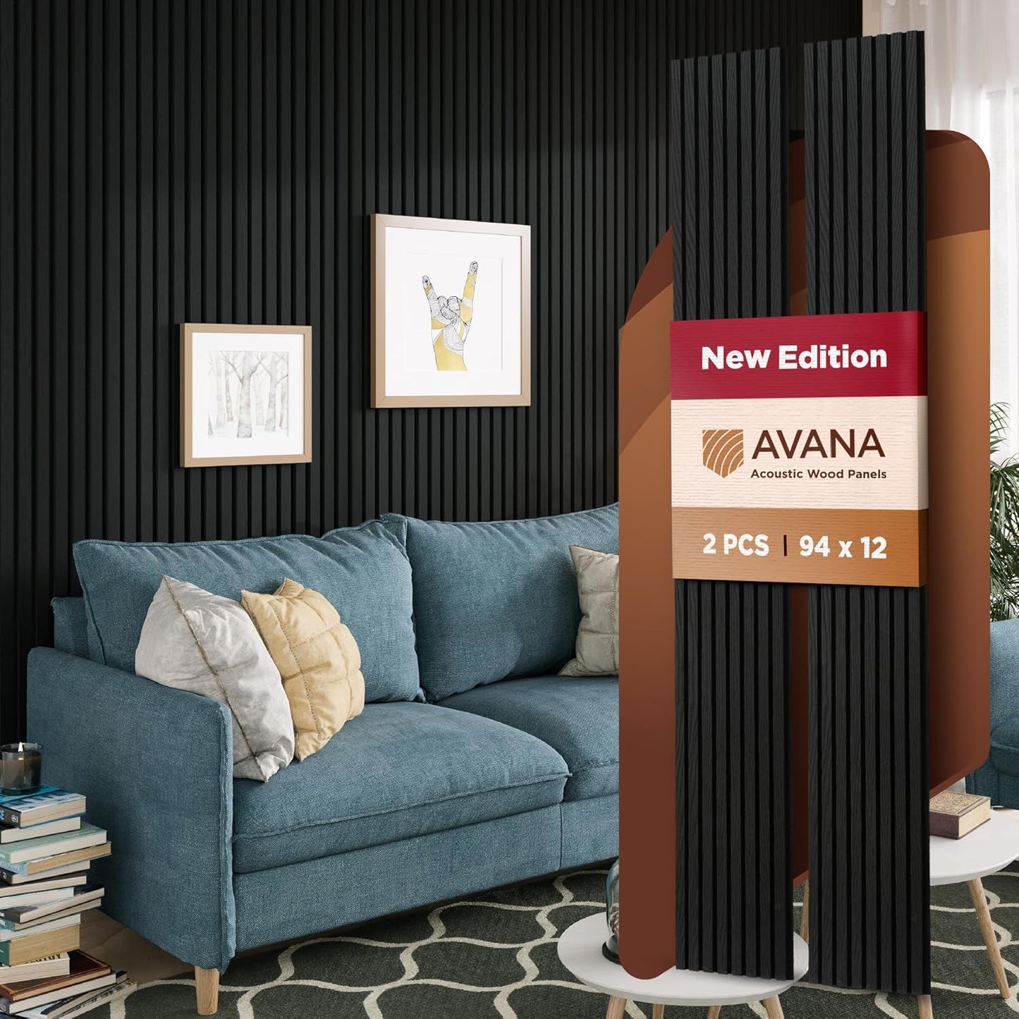 Avana Acoustic Wood Wall Panels – 94.4 X 12.6 Inch Black Oak Acoustic Panels 2 PCs – Wall Panels For Interior Wall Decor For Homes, Offices, Studios – Sturdy And Durable Wood Panels For Wall-VerdiqueGarden