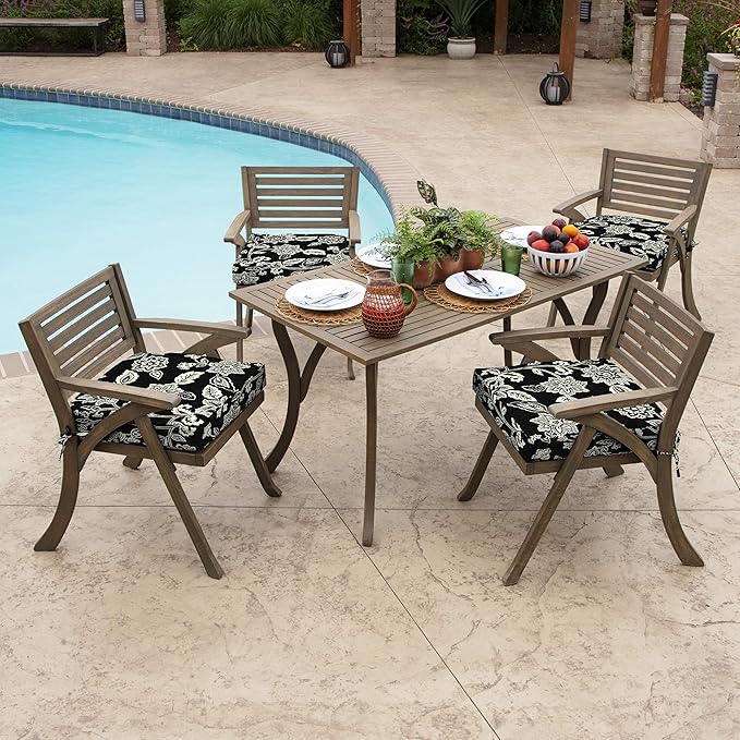 Arden Outdoor Seat Cushion, 19 x 19, Rain-Proof, Fade Resistant Ashland Black Jacobean-VerdiqueGarden