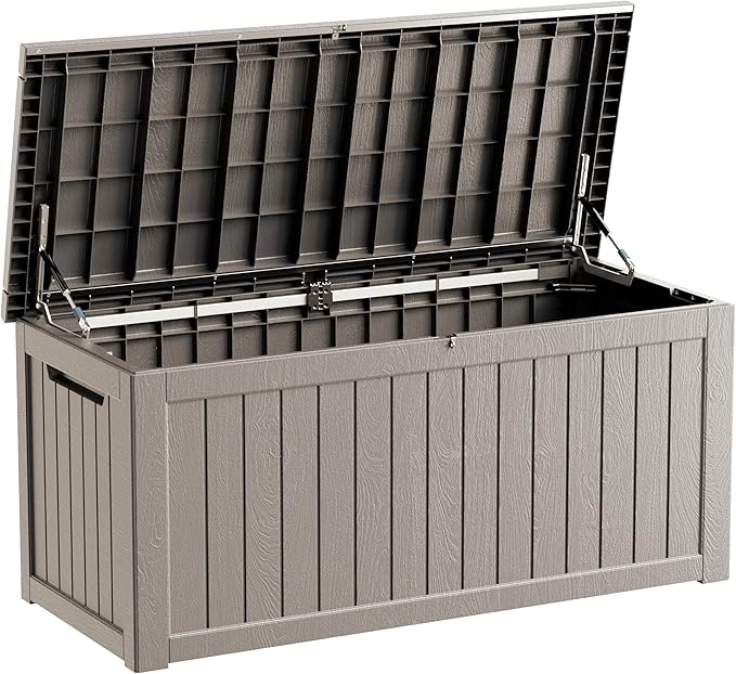 270 Gallon Lockable Resin Deck Box, Waterproof & UV-Resistant Outdoor Storage Box for Outdoor Cushion Storage, Garden Tools & Pool Accessories Storage, Gray-VerdiqueGarden