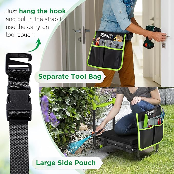 10.8” Wide Garden Kneeler and Seat, Heavy Duty Foldable Gardening Stool with Tool Belt Pouch, Included Thickened Kneeling Pad, Portable Gardening Bench Chair for Seniors & Parents-VerdiqueGarden