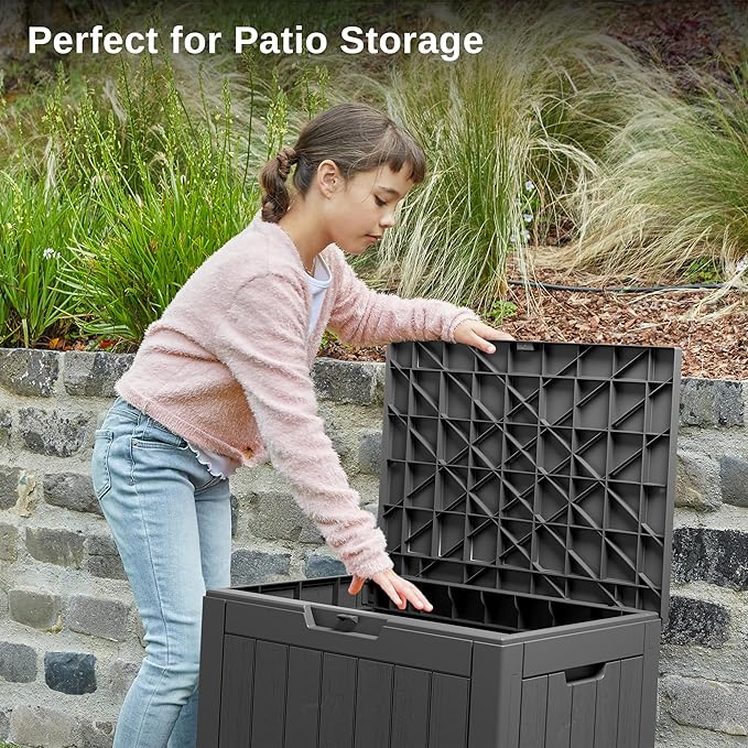 EAST OAK Outdoor Storage Box, 31 Gallon Deck Box, Waterproof Resin Storage Bin for Patio Cushions, Gardening Tools, Accessories, Lockable, UV Resistant, Black-VerdiqueGarden