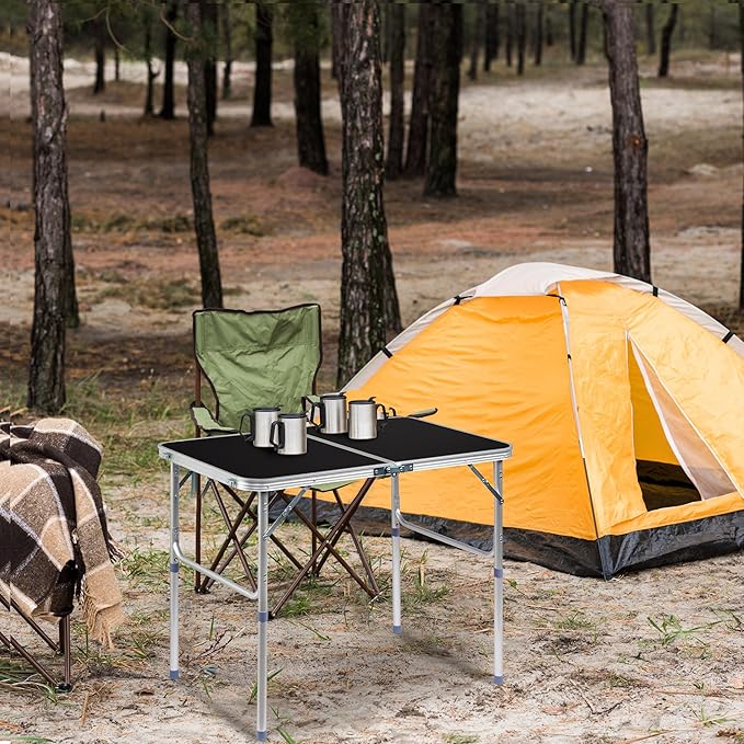Outvita 3ft Portable Folding Camping Table, Outdoor Waterproof Adjustable Height Table, Aluminum Lightweight Suitcase Foldable Table for Picnic BBQ Beach Dining-VerdiqueGarden