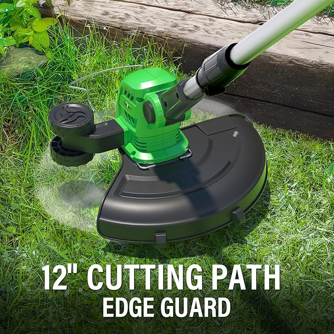 SOYUS Weed Wacker Cordless, 12 Inch String Trimmer Battery Powered with Battery and Charger, Lightweight Edger Trimmer with 8 Pcs Replace Spool Trimmer Lines-VerdiqueGarden