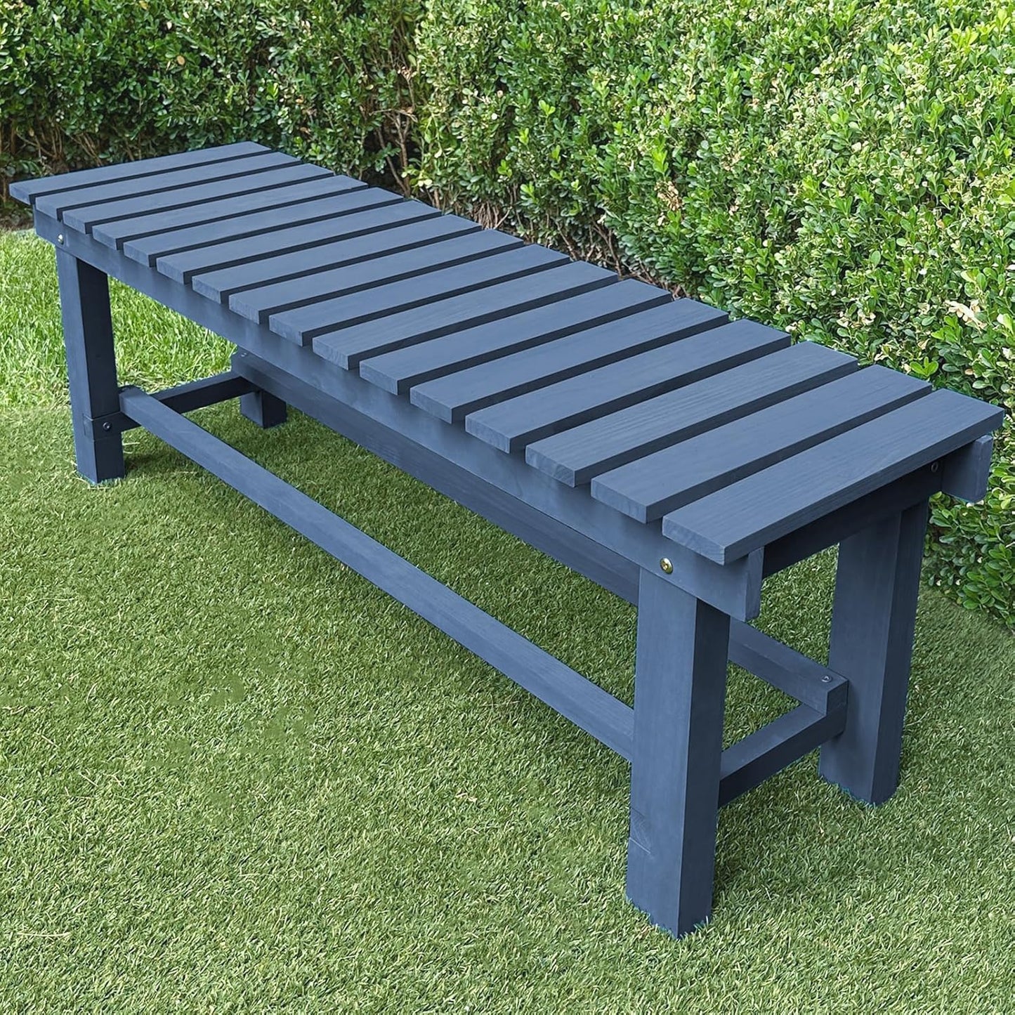 Outdoor Garden Wood Bench, 2-Person Weatherproof Wooden Bench Park Narrow Bench, Never Rot or Fade Waterproof Backless Bench for Entryway, Outdoor, Patio, Porch, Backyard and Park (Blue, 35.5''/90cm)-VerdiqueGarden