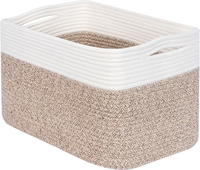 MINTWOOD Design Storage Basket for Shelves, Decorative Baskets for Organizing, Book Basket, Storage Cube Bin Box, Woven Closet Organizer, Pantry Closet and Shoe Basket, Light Brown-VerdiqueGarden