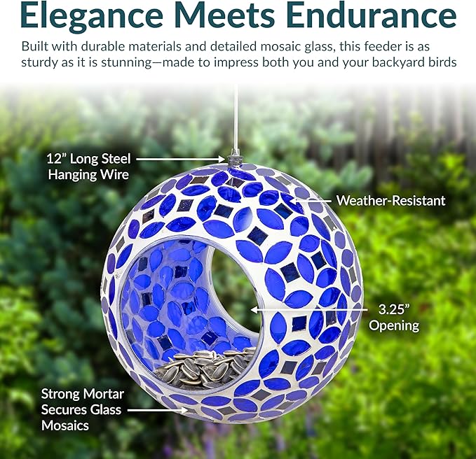Sunnydaze 6-Inch Glass Mosaic Hanging Bird Feeder for Outdoors - Fly-Through Wild Bird Feeder - Lavender Mosaic-VerdiqueGarden