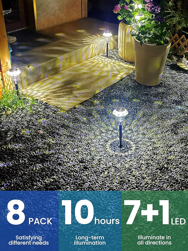 SOLPEX Solar Pathway Lights Garden Decor for Yard, Garden Lights Solar Powered Waterproof Landscape Lighting, Solar Outdoor Lights Porch Decor for Path Walkway Driveway (8 Pack Cold White)-VerdiqueGarden