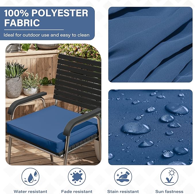 Patio Chair Cushions 17 X 16 X 3 Inch Waterproof Outdoor Seat Cushions for Patio Furniture, Outdoor Sofa Couch Pads with Ties & Handle, Set of 2, Blue-VerdiqueGarden