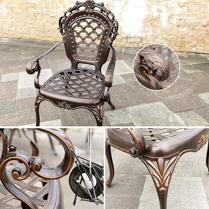 Outdoor Dining Chair Cast Aluminum Patio Chairs Set of 2 All-Weather Patio Dining Chair with Adjustable Feet for Backyard Garden (Die-Casting B Chair)-VerdiqueGarden