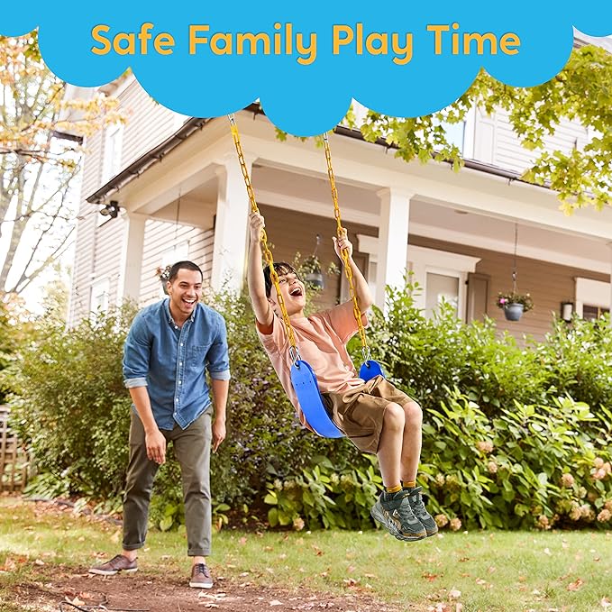 TURFEE 2 Pack Swing for Outdoor Swing Set, Swing Seat Replacement Kit with 66" Heavy Duty Chains, 4 Snap Hook for Kids Outdoor Play Playground, Trees, Playground (Blue)-VerdiqueGarden