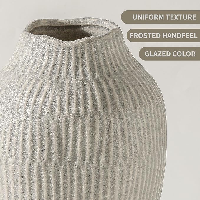 Ceramic Vase for Home Decor,11.6 Inch Flower Vases,Decorative Blue Vase for Pampas Grass,Modern Art Texture Vases for Home Entryway Living Room Dining Table Farmhouse Office Decor(Grey)-VerdiqueGarden