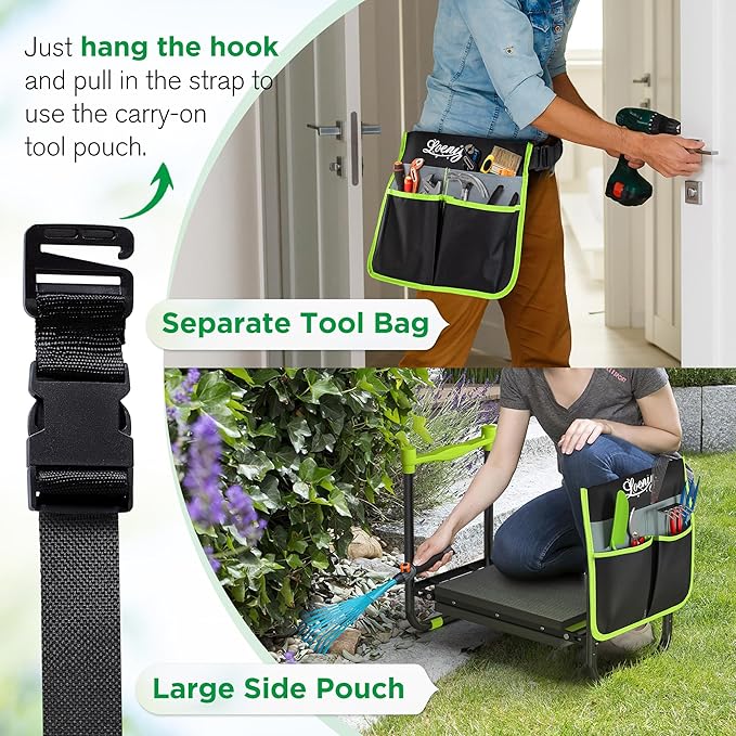 10.8” Wide Garden Kneeler and Seat, Heavy Duty Foldable Gardening Stool with Tool Belt Pouch, Portable Gardening Bench Chair for Seniors & Parents, Non-Slip & Easy Grip Design-VerdiqueGarden