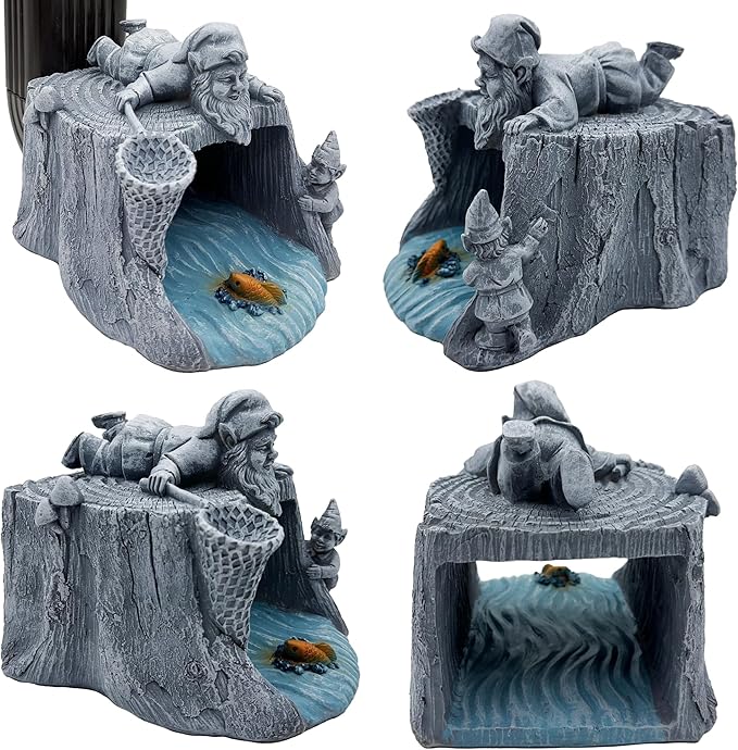 Gnome Fishing 3"x4" Gutter Downspout Splash Block Decor, Garden Outdoor Animal Resin Statue & Sculpture, Gutter Diverter Rain, Decorative Gutter Extension Downspout, Eco-Friendly-VerdiqueGarden